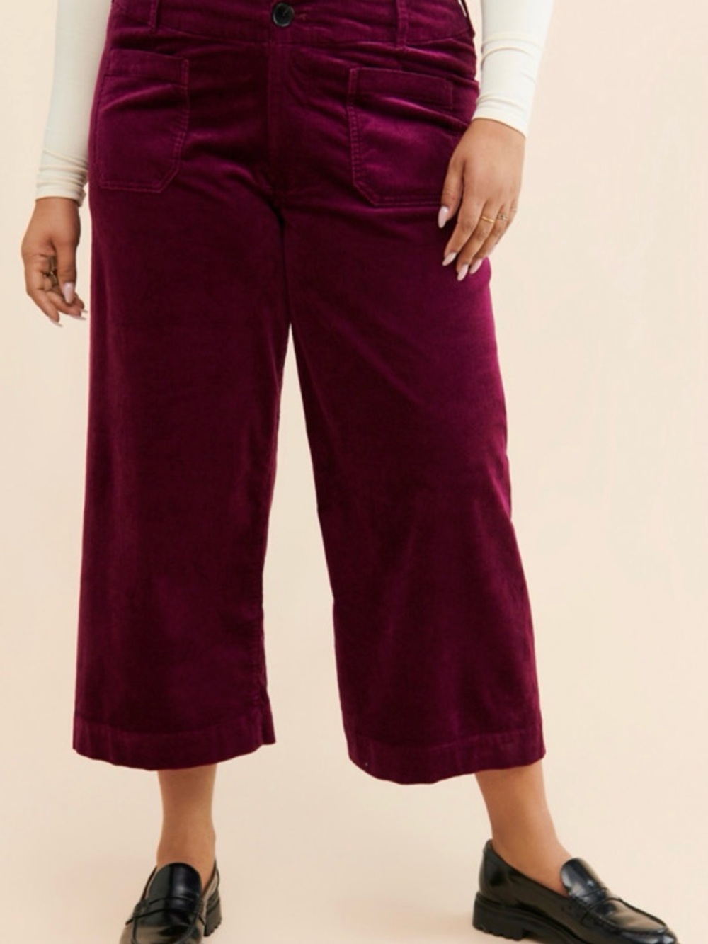 Anthropologie Collette Burgundy Velvet Cropped Wide-Leg Capris